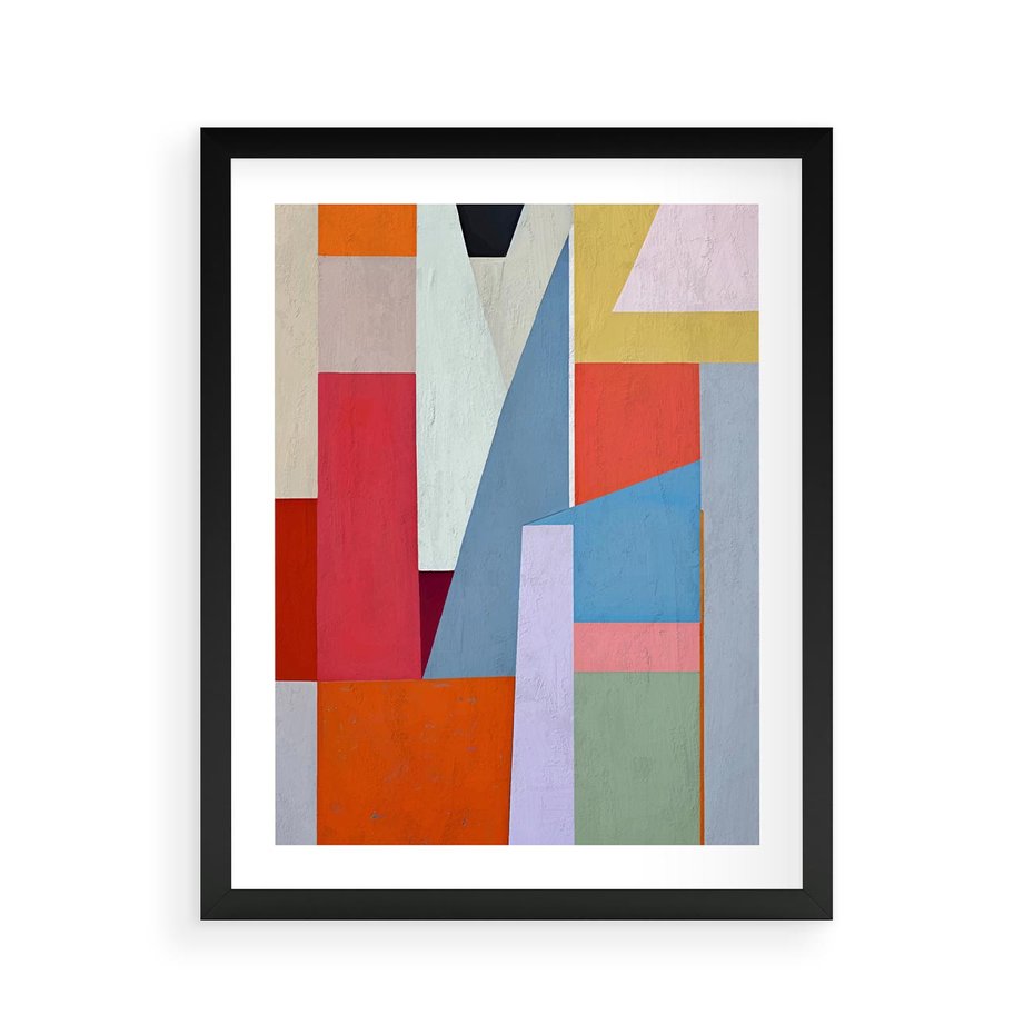 Plakat w ramie 40x50 - Migotliwe Nastroje Kształtów - różne geometryczne formy, olejny obraz - rama czarna