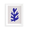 Plakat w ramie 40x50 - Przenikająca Struktura - boho plakat, niebieski liść w intensywnym kolorze - rama biała