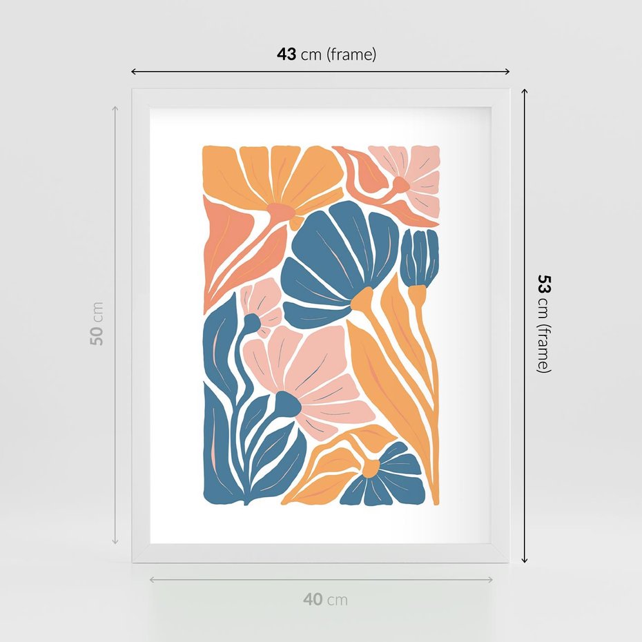 Plakat w ramie 40x50 - Wibracje Kolorowych Wiatrów - kwiaty, pastelowe kolory - rama biała