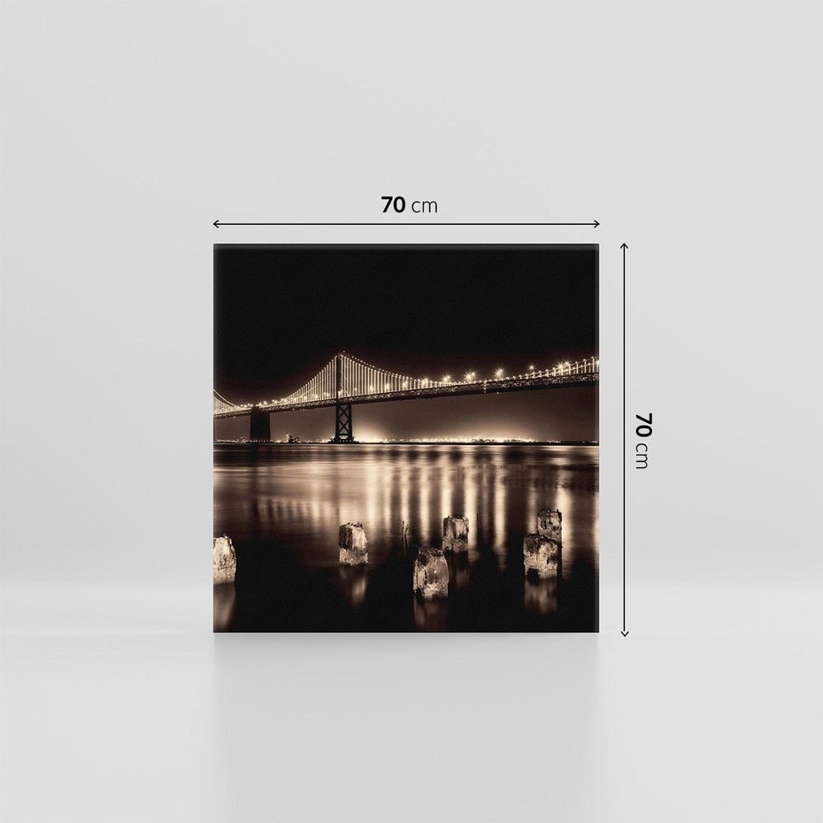 Obraz na płótnie 70x70 - Most nocą nad rzeką - noc, most