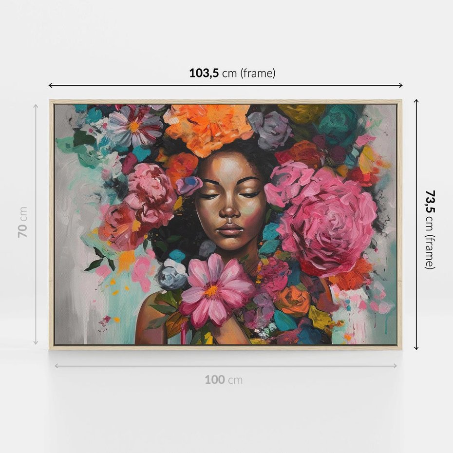 Obraz w ramie 100x70 - Z Głową w Kwiatach - obraz olejny, sztuka nowoczesna - rama drewno