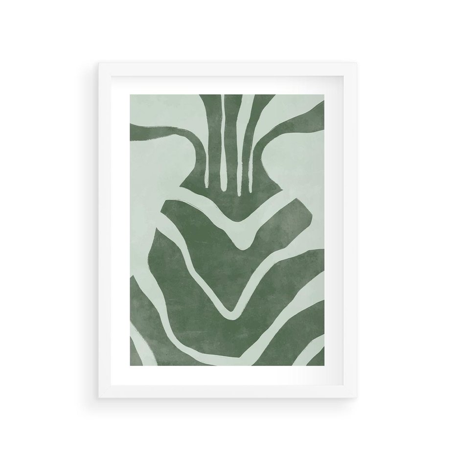 Plakat w ramie 30x40 - Zieleń Odpoczynku - zielony plakat, nieregularne splątane linie - rama biała