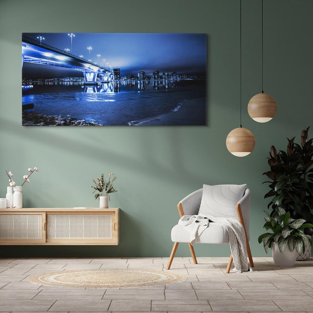 Obraz na płótnie 120x60 - Nocne miasto most - noc, miasto