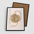 Plakat w ramie 50x70 - Liście w Beżowym Minimalizmie - minimalistyczny obraz, liście monstery - rama czarna