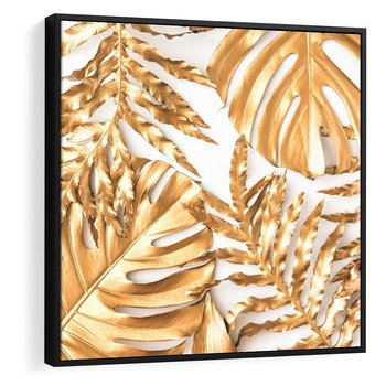 Obraz w ramie 50x50 - Monstera Złote Liście - monstera, złote - rama czarna