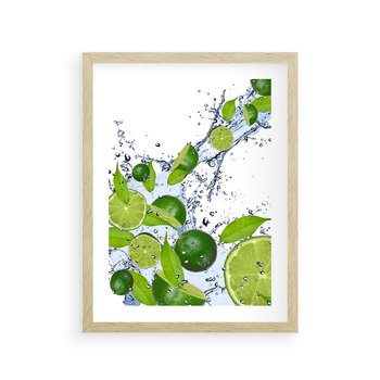 Plakat w ramie 40x50 - Cytrusowa Świeżość - limonki, cytryny - rama drewno
