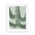 Plakat w ramie 50x70 - Nurtująca Kompozycja Zieleni - abstrakcyjne delikatne zielone linie, podobne do gałęzi kwiatów - rama biała