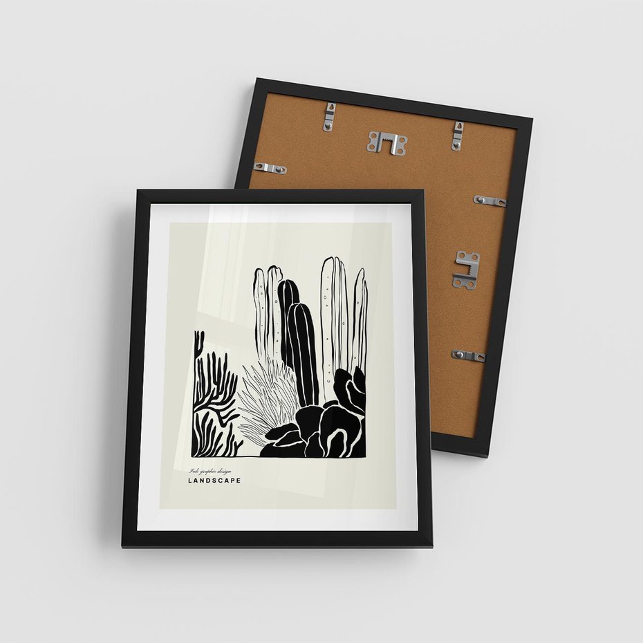 Plakat w ramie 40x50 - Boho Oaza - kaktusy, rośliny - rama czarna