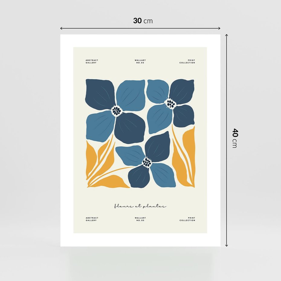 Plakat bez ramy 30x40 - Błękitne Nowości - niebieskie kwiaty, nowoczesna sztuka