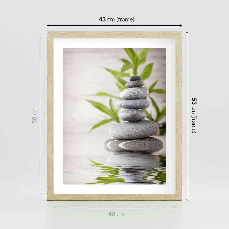 Plakat w ramie 40x50 - Spa kamienie: naturalne piękno - spa, kamienie - rama drewno
