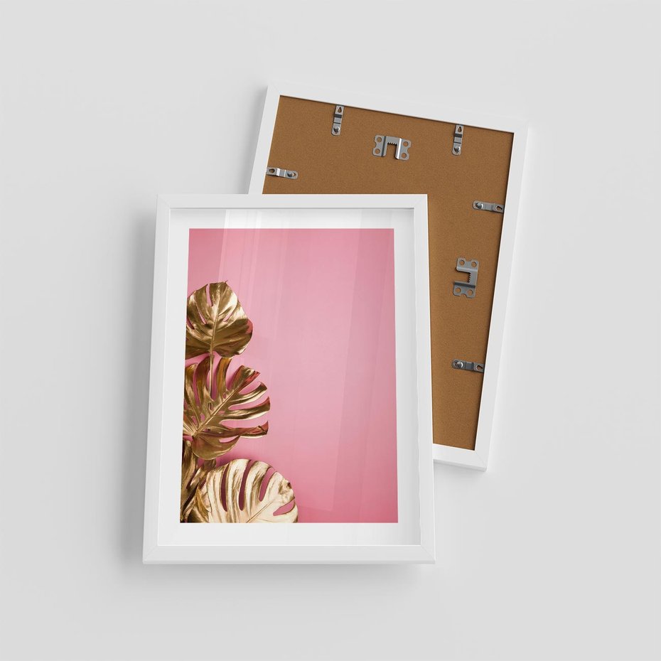 Plakat w ramie 30x40 - Luksusowa Elegancja - złote, liście - rama biała