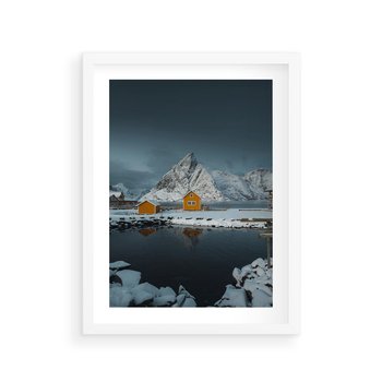 Plakat w ramie 40x50 - Minimalizm i Urok Natury - skandynawskie, domki - rama biała