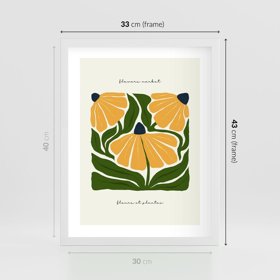 Plakat w ramie 30x40 - Kreatywne Wibracje - sztuka nowoczesna, kolorowe kwiaty - rama biała