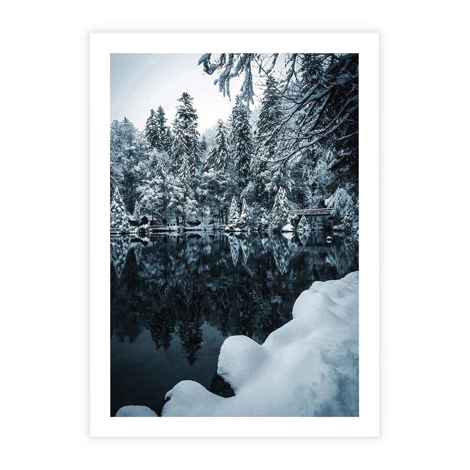Plakat bez ramy 30x40 - Zima nad Jeziorem - krajobraz zimowy, jezioro