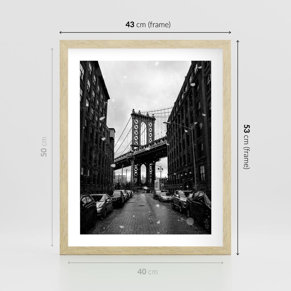 Plakat w ramie 40x50 - Ikona Miasta - Nowy Jork, most - rama drewno