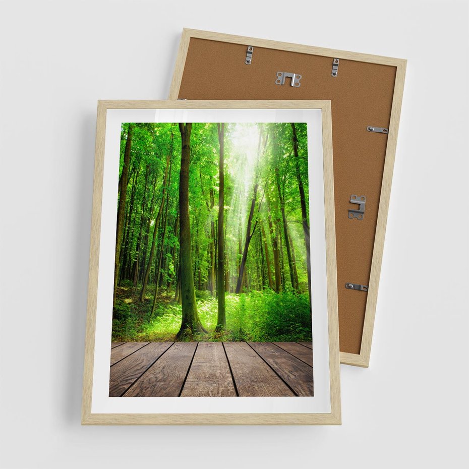 Plakat w ramie 50x70 - Spacer po urokliwej dróżce w lesie - las, dróżka - rama drewno