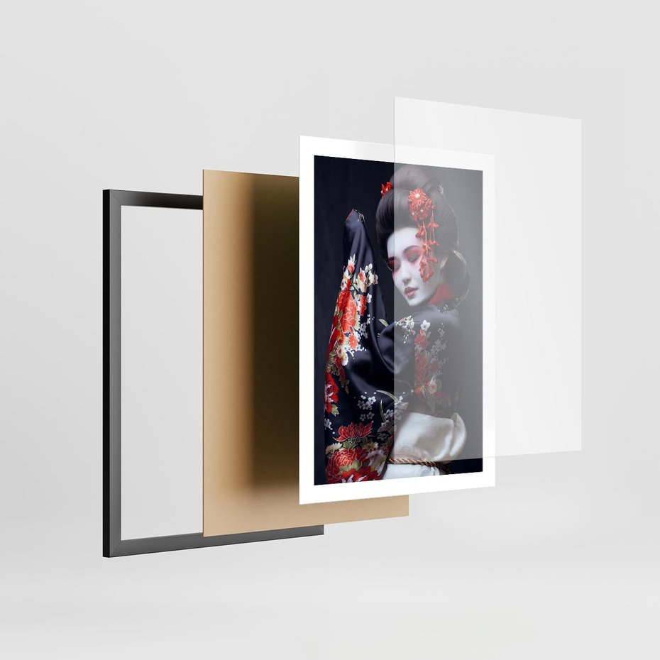 Plakat w ramie 50x70 - Elegancka japońska gejsza - japońska, gejsza - rama czarna