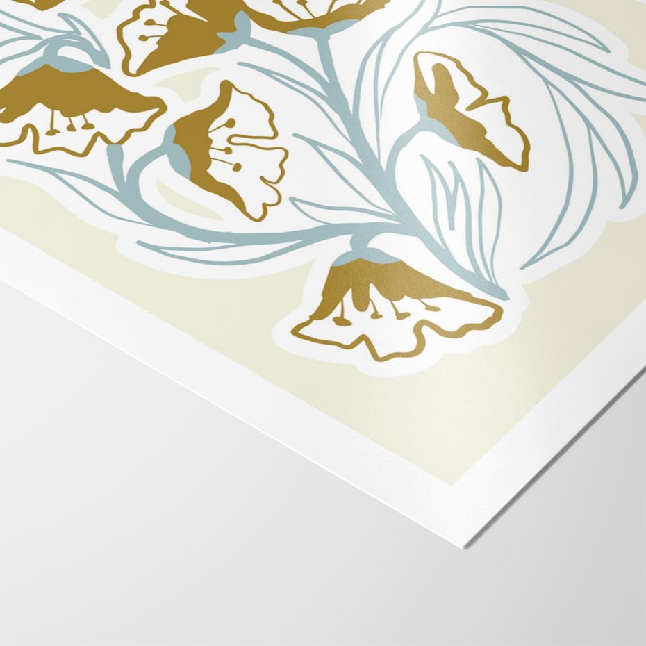 Plakat bez ramy 21x30 - Wibracje Widzenia - abstrakcyjne beżowe kwiaty, elegancka kompozycja