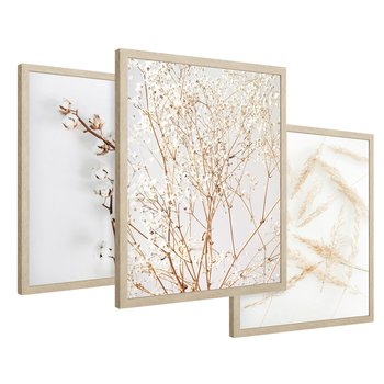 Zestaw obrazy w ramie 50x70 galeria - Suche, trawy, boho, styl - rama drewno