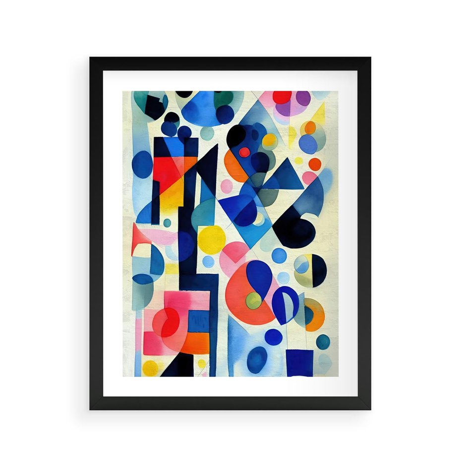 Plakat w ramie 40x50 - Księga Akwarelowych Przeniknięć - abstrakcyjny obraz, różne kolorowe kształty - rama czarna
