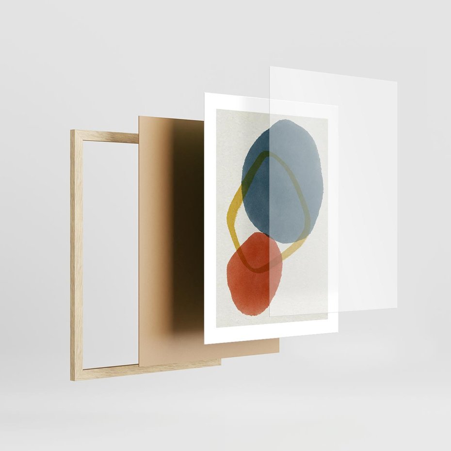 Plakat w ramie 30x40 - Modernistyczna Abstrakcja: Kolorowe Plamy - abstrakcja, modern - rama drewno