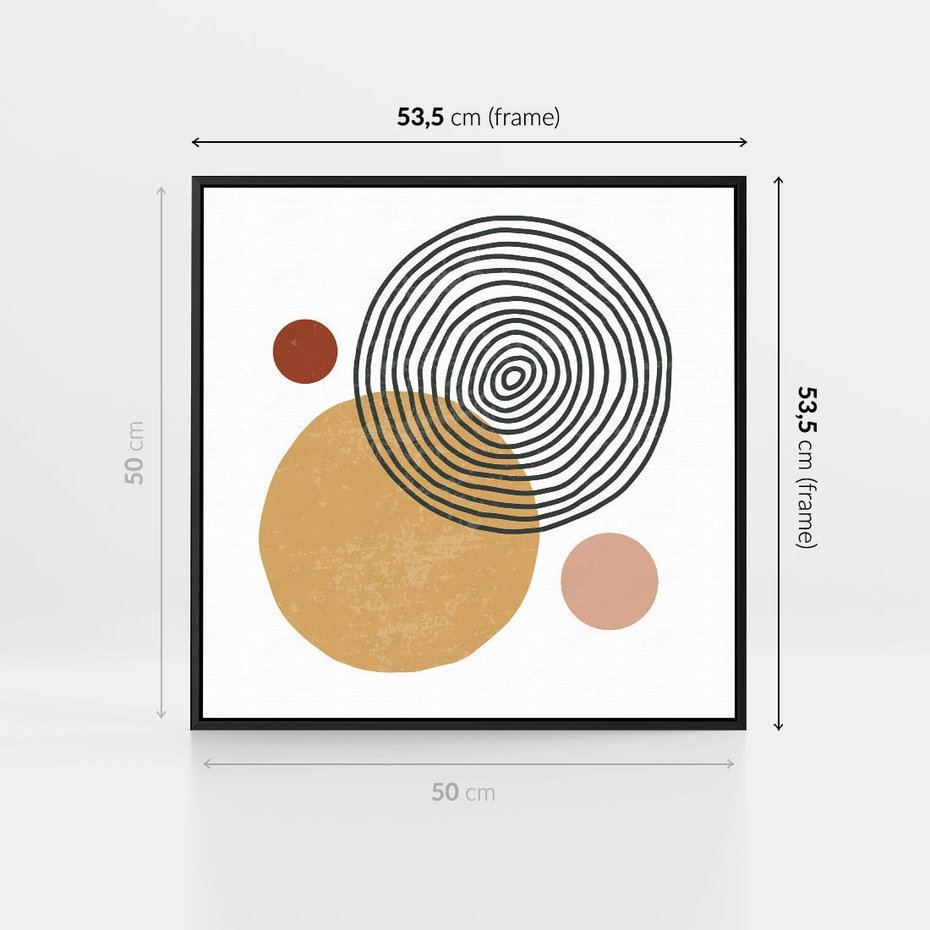 Obraz w ramie 50x50 - Wewnętrzne Formy - koła okręgi, abstrakcyjna nowoczesna sztuka - rama czarna