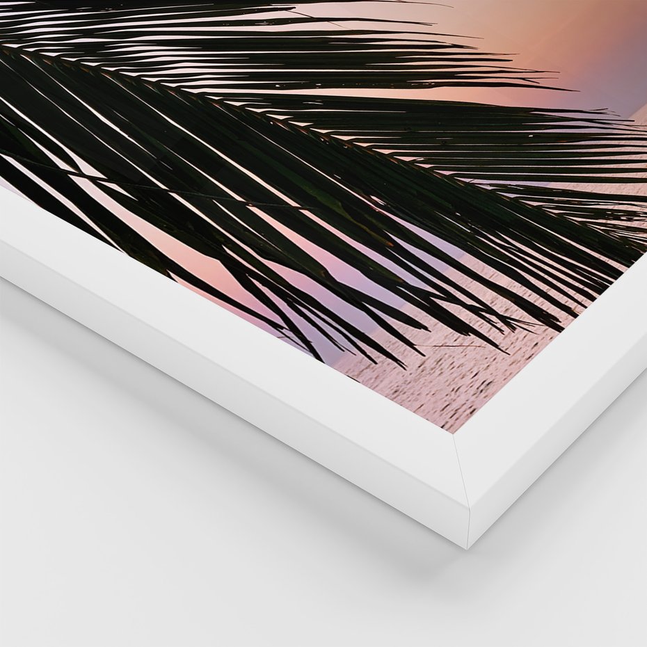 Zestaw obrazy w ramie 40x50 galeria - Tropikalne, palmy, zachód, słońca - rama biała