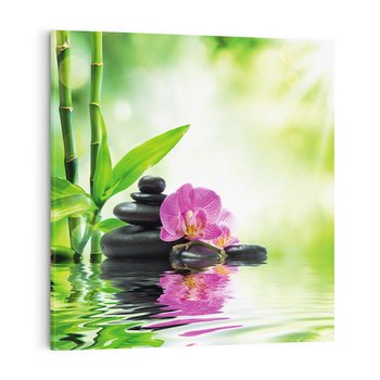 Obraz na płótnie 40x40 - Relaksujący świat SPA z kwiatami i bambusem - spa, kwiaty
