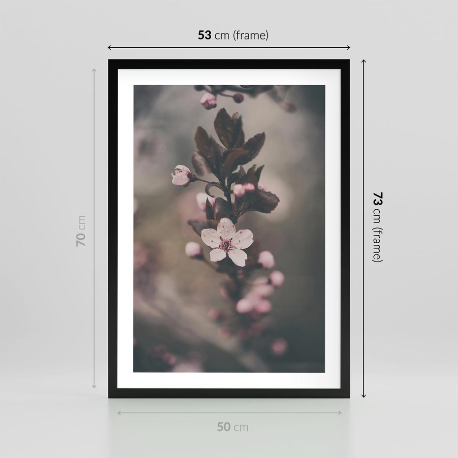 Plakat w ramie 50x70 - Przemijający Urok - kwitnąca, wiśnia - rama czarna