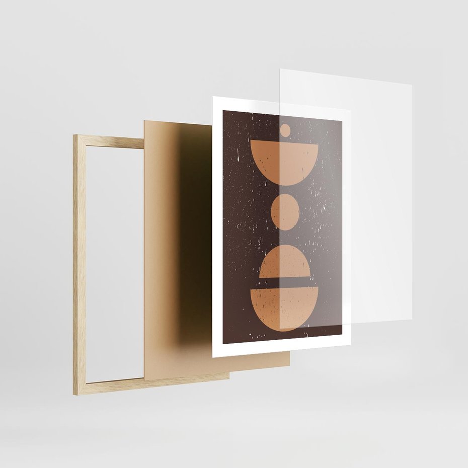 Plakat w ramie 50x70 - Impulsy Przestrzeni - mid century styl, nowoczesna grafika - rama drewno