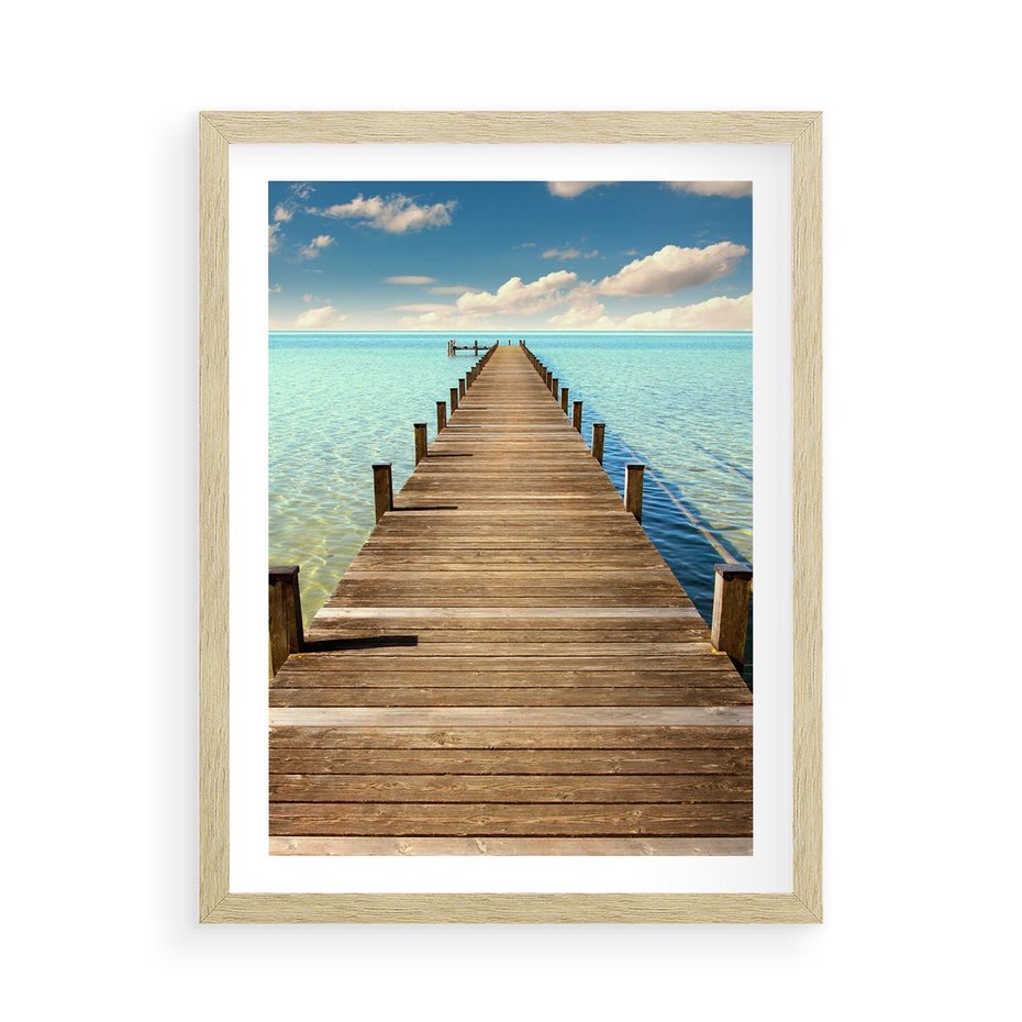 Plakat w ramie 50x70 - Pomost nad morską przestrzenią - pomost, morze - rama drewno
