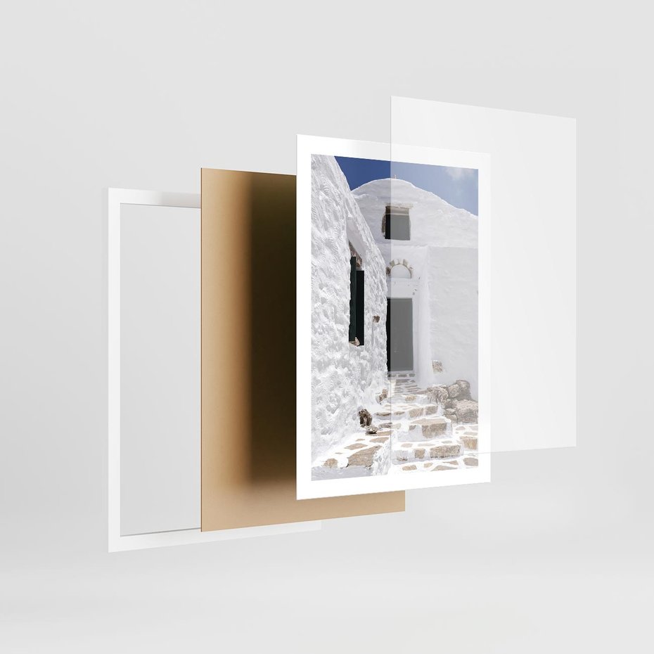 Plakat w ramie 50x70 - Santorini - Grecja błękitem malowana - Santorini, Grecja - rama biała