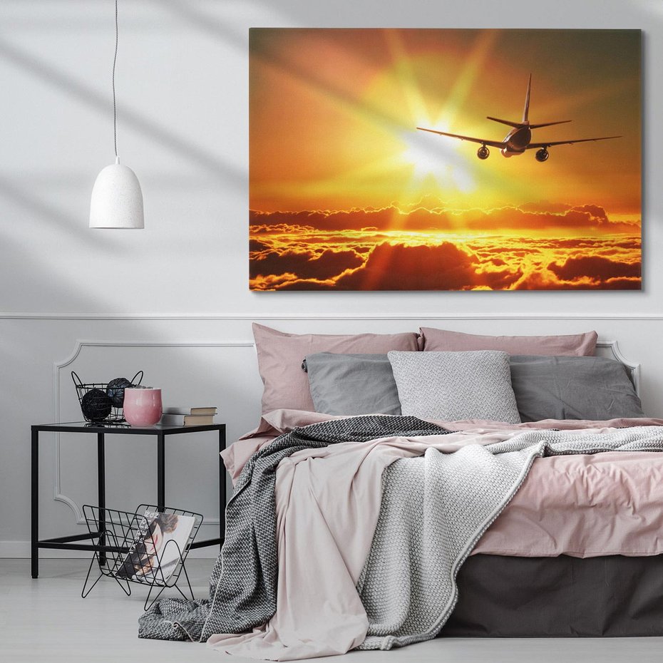 Obraz na płótnie 70x50 - Wolność podróży - samolot, słońce