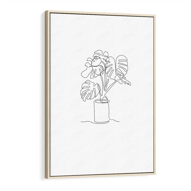 Obraz w ramie 50x70 - Tajemnicza Harmonia - sztuka one line, monstera - rama drewno