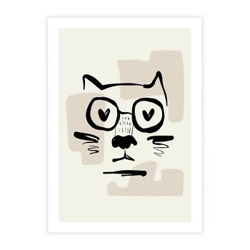 Plakat bez ramy 21x30 - Minimalistyczny Kot: Czarna Kreska - kot, grafika