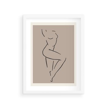 Plakat w ramie 50x70 - Zanikająca Wyobraźnia - mnimalistyczny akt, beżowa tonacja - rama biała