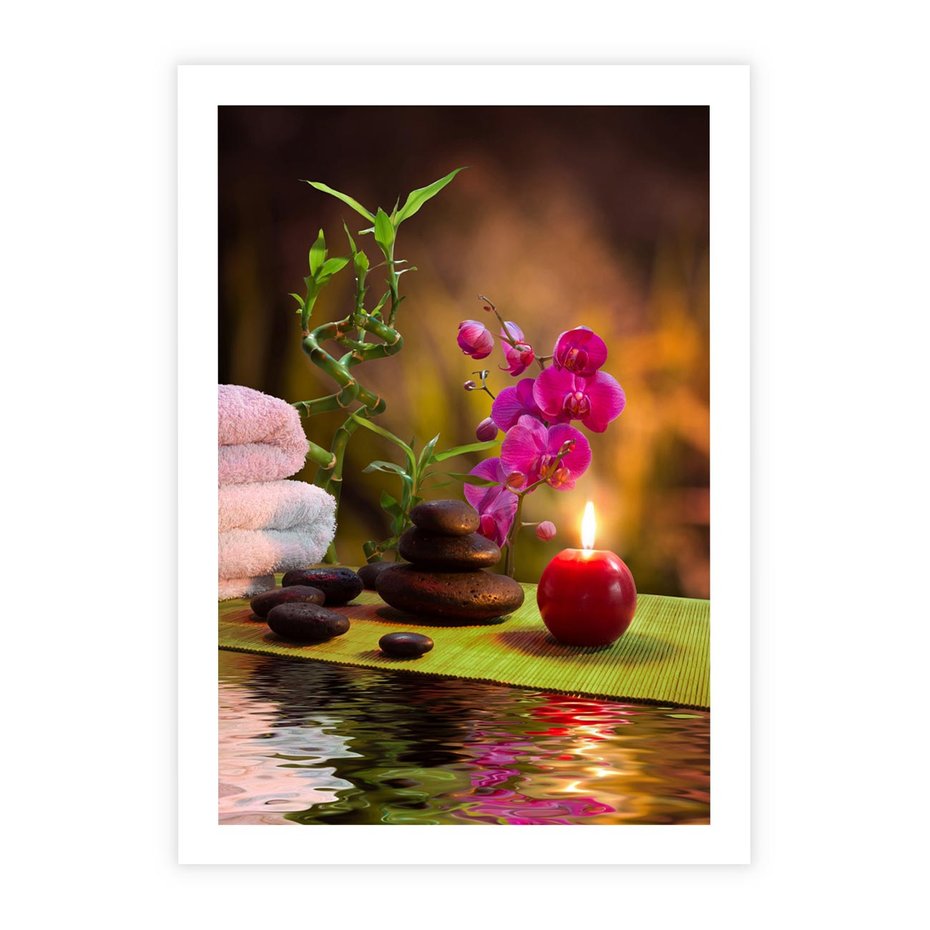 Plakat bez ramy 50x70 - Światło Świecących Kwiatów w Spa - spa, świaca