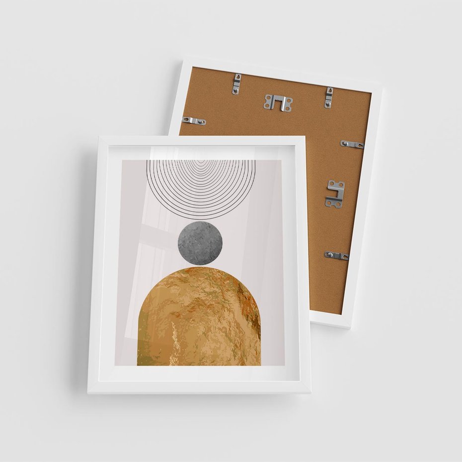 Plakat w ramie 40x50 - Złote Półkole w Sztuce Geometrii - grafika, złote półkole - rama biała