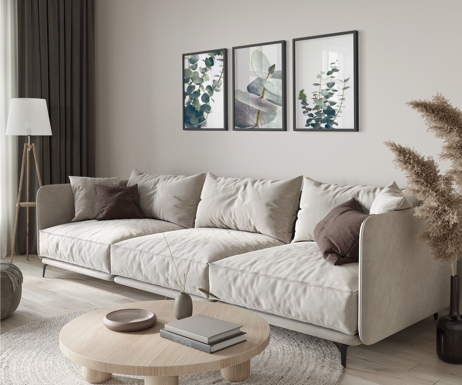 Zestaw obrazy w ramie 50x70 galeria - Eukaliptus, liście, skandynawski, boho - rama czarna