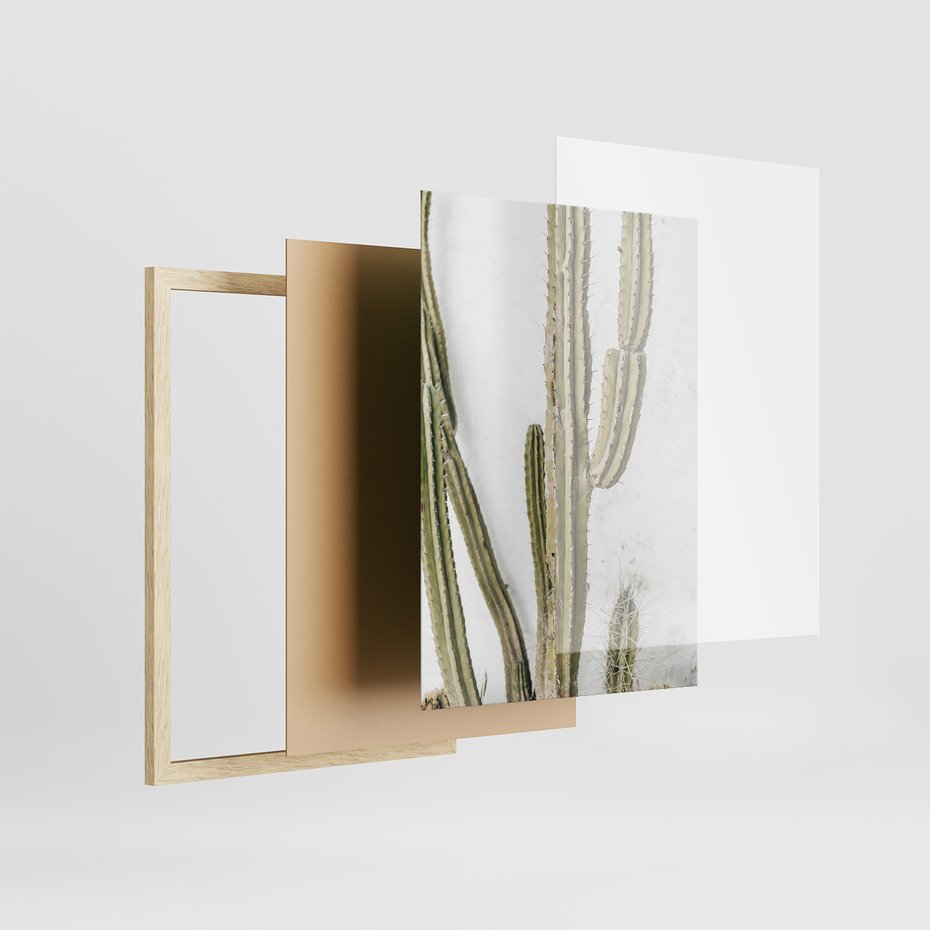 Zestaw obrazy w ramie 30x40 galeria - Think, positive, kaktusy, boho - rama drewno