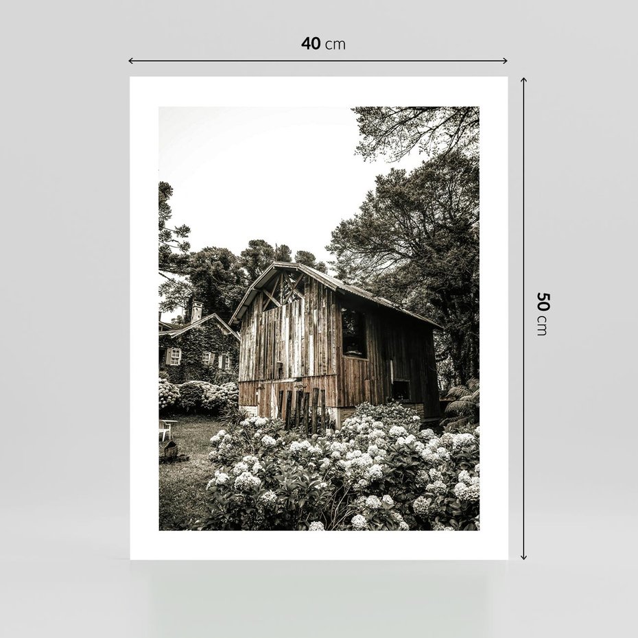 Plakat bez ramy 40x50 - Oaza Uroku: Drewniana Chatka i Ogród - domek, ogród