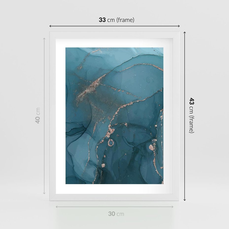 Plakat w ramie 30x40 - Marmurowa Elegancja: Kolory Oceanu - marmur, kolory oceanu - rama biała