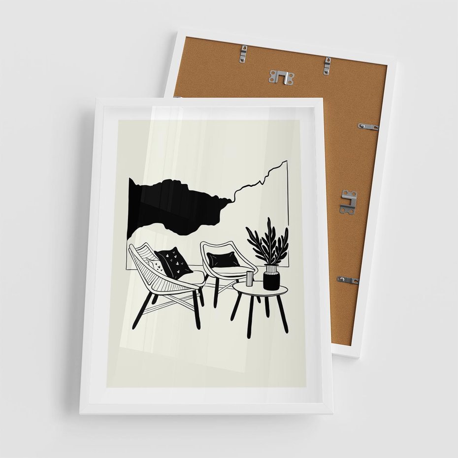 Plakat w ramie 50x70 - Boho Elegancja - boho wnętrze, salon - rama biała