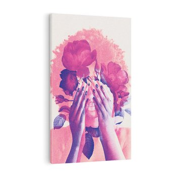 Obraz na płótnie 80x120 - Kwiaty we Włosach - różowa postać, grafika