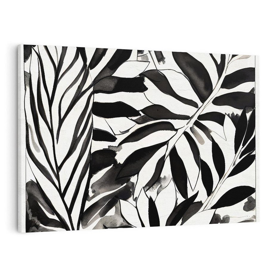Obraz na płótnie 100x70 - Czarne Liście - akwarelowy obraz, czarno biały