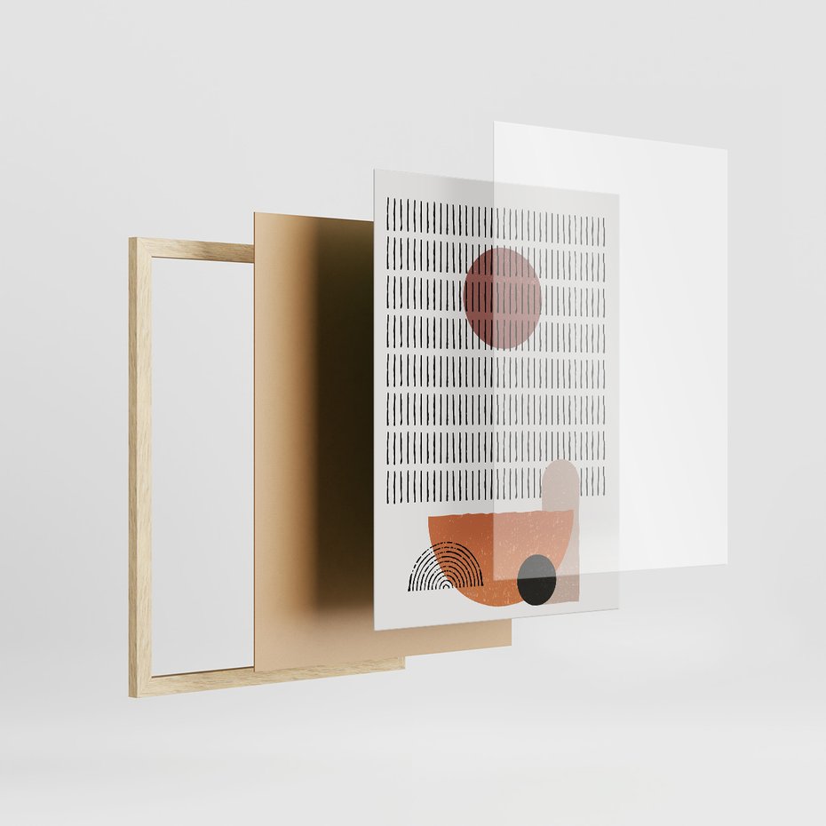 Zestaw obrazy w ramie 30x40 galeria - Geometryczne, figury, boho - rama drewno