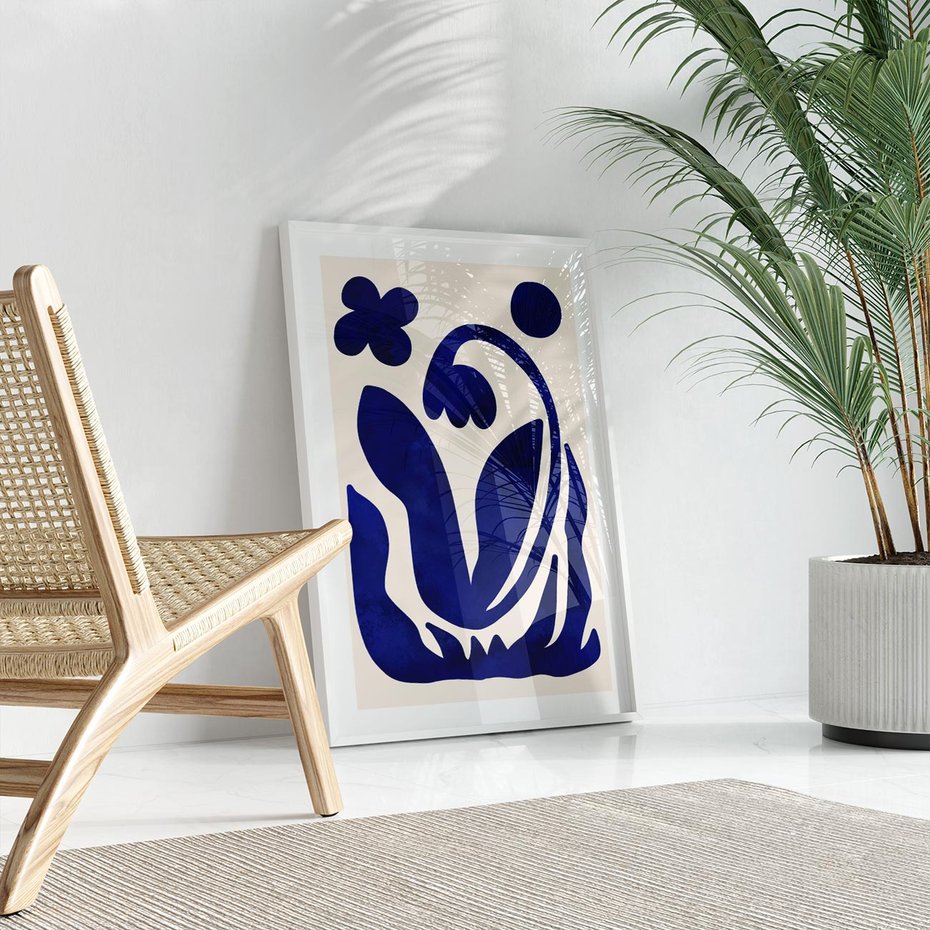 Plakat bez ramy 30x40 - Bezgraniczne Echa Serca - abstrakcyjny obraz plakat, dziwne niebieskie kształty przypominają kwiat