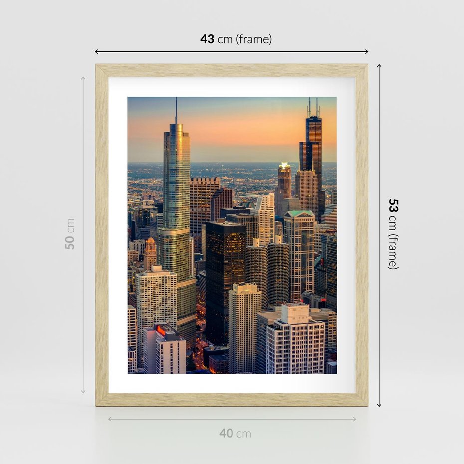 Plakat w ramie 40x50 - Wieżowce Nowego Jorku - Manhattan, wieżowce - rama drewno