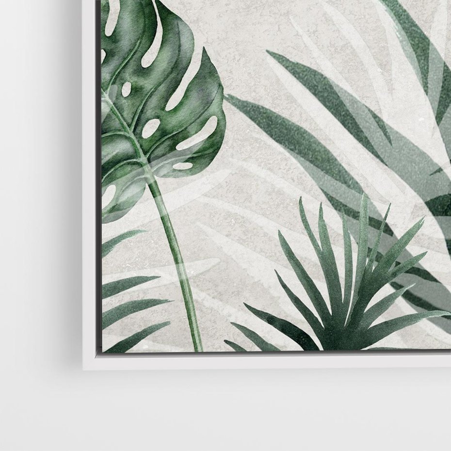 Obraz w ramie 80x80 - Tropikalne Akwarele - tropikalne liście, akwarela - rama biała