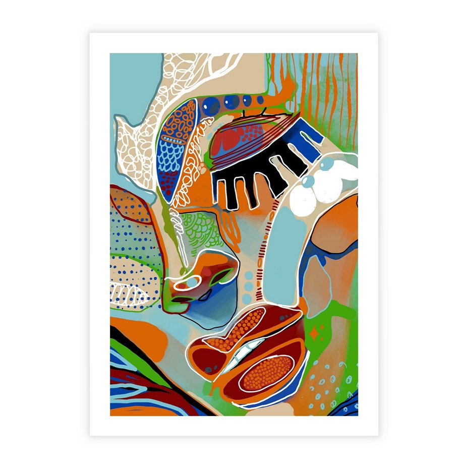 Plakat bez ramy 50x70 - Wibracje Kształtów - abstrakcyjny portret kobiety, twarz